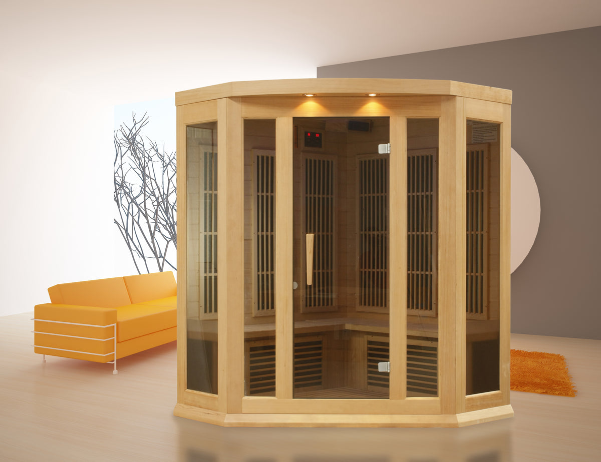 Maxxus 3-Person Corner FAR Infrared Sauna | Canadian Hemlock Wood